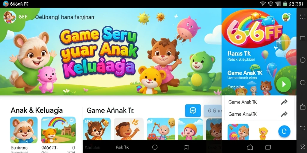 Antarmuka aplikasi 666FF yang cerah dan interaktif untuk anak-anak.