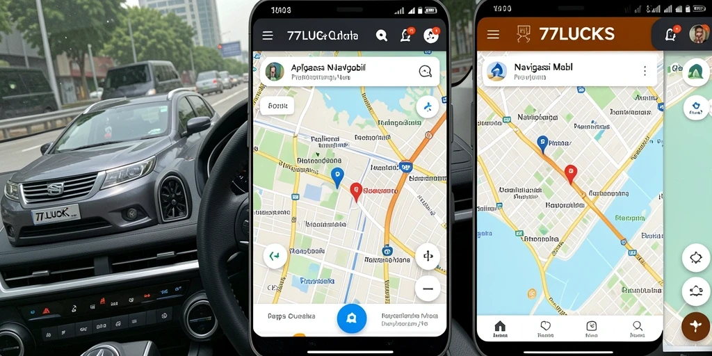 Tampilan antarmuka 77LUCKS yang ramah pengguna untuk navigasi mobil.