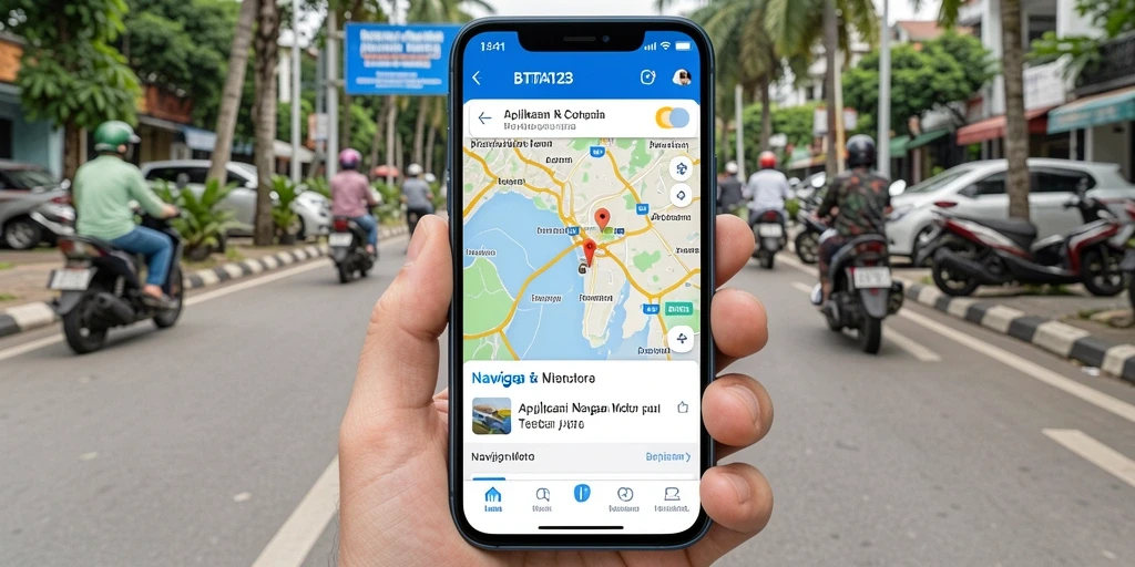 Antarmuka aplikasi BATA123 untuk navigasi motor yang user-friendly.