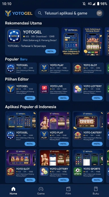 Tampilan katalog aplikasi yotogel
